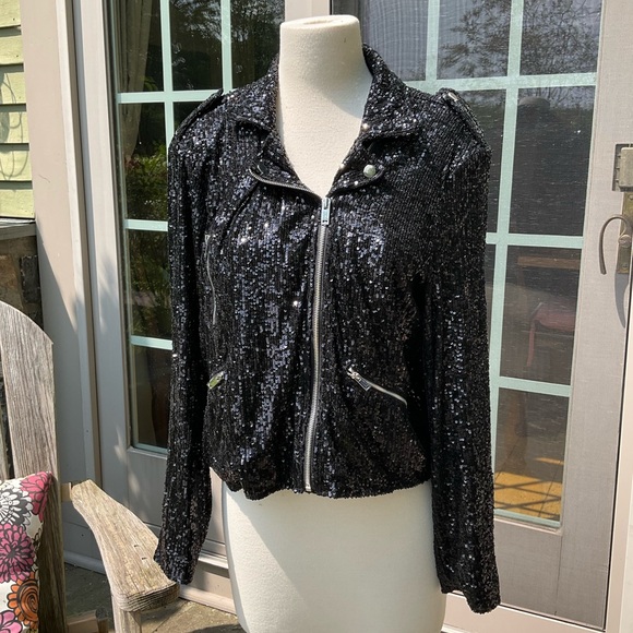 Black Sequin Motocycle Jacket - Picture 1 of 5